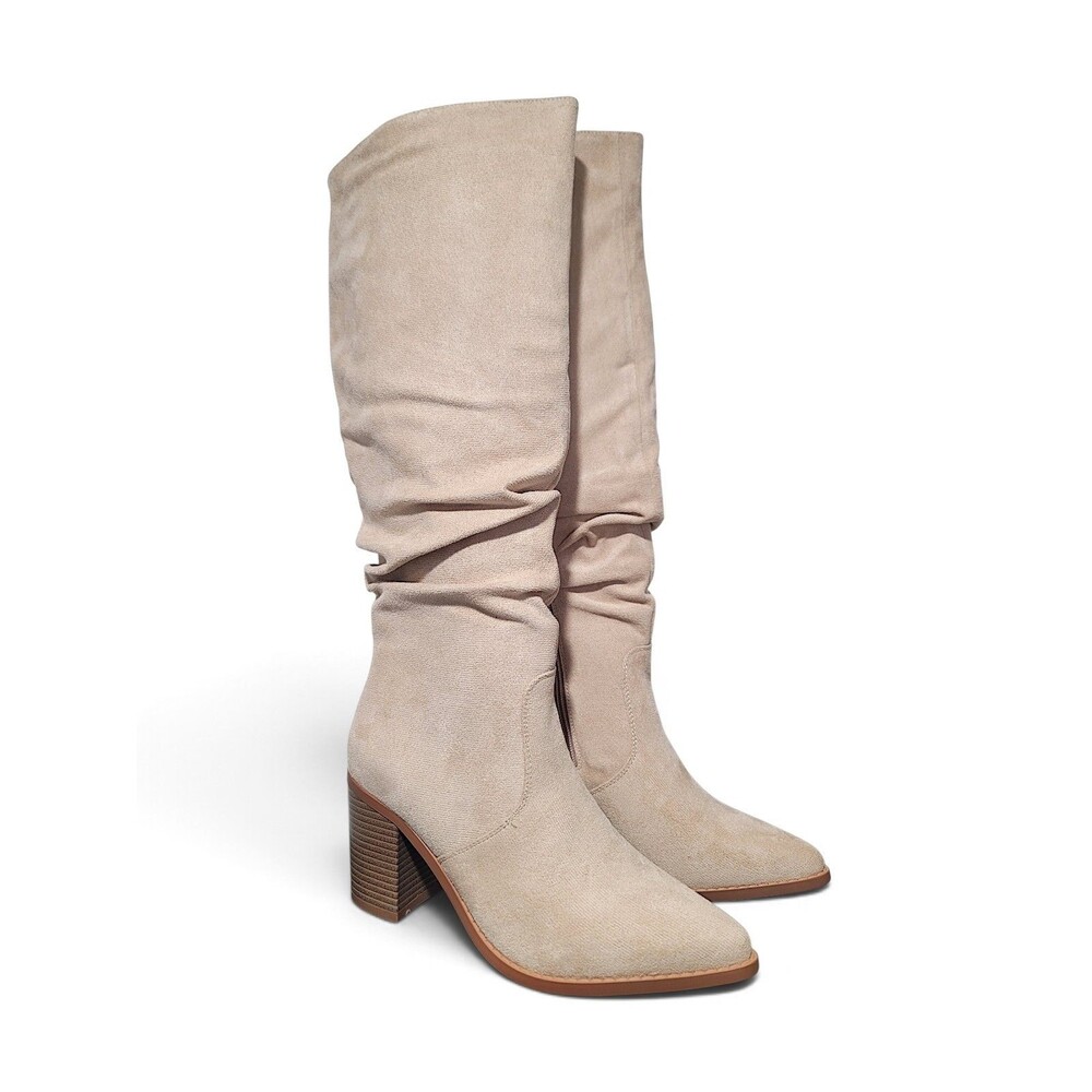 Women's Knee High Boots Faux Suede Slouchy Soft Neutral Beige Size 8.5 Fall
